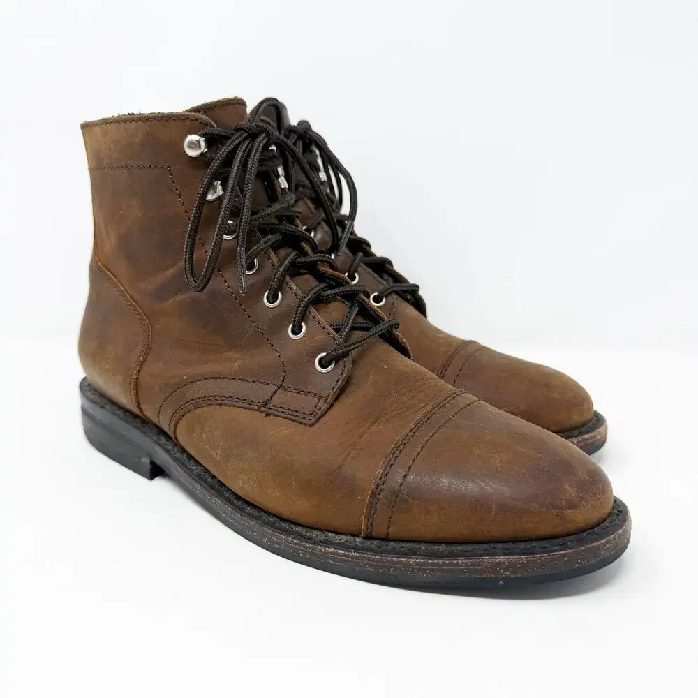 Thursday Brown Oiled Leather Lace Up Boots Men's Size 8 EUC Handmade in Mexico